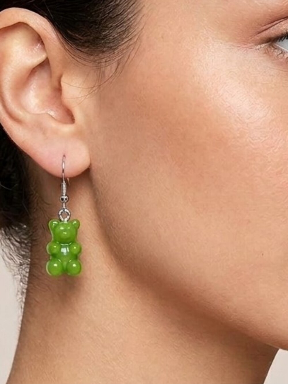 Handcrafted Green Resin Gummi Bear Earrings 1.5" Drop